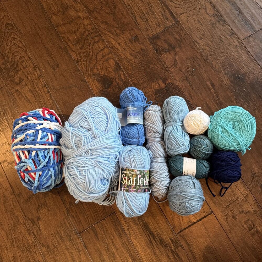 Destashing Acrylic Yarn Random Lot Blues Colors. No Labels